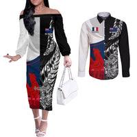 Custom New Zealand And France Rugby Couples Matching Off The Shoulder Long Sleeve Dress and Long Sleeve Button Shirts XV de France Kiwi Silver Fern 2023 World Cup LT01 Black - Polynesian Pride