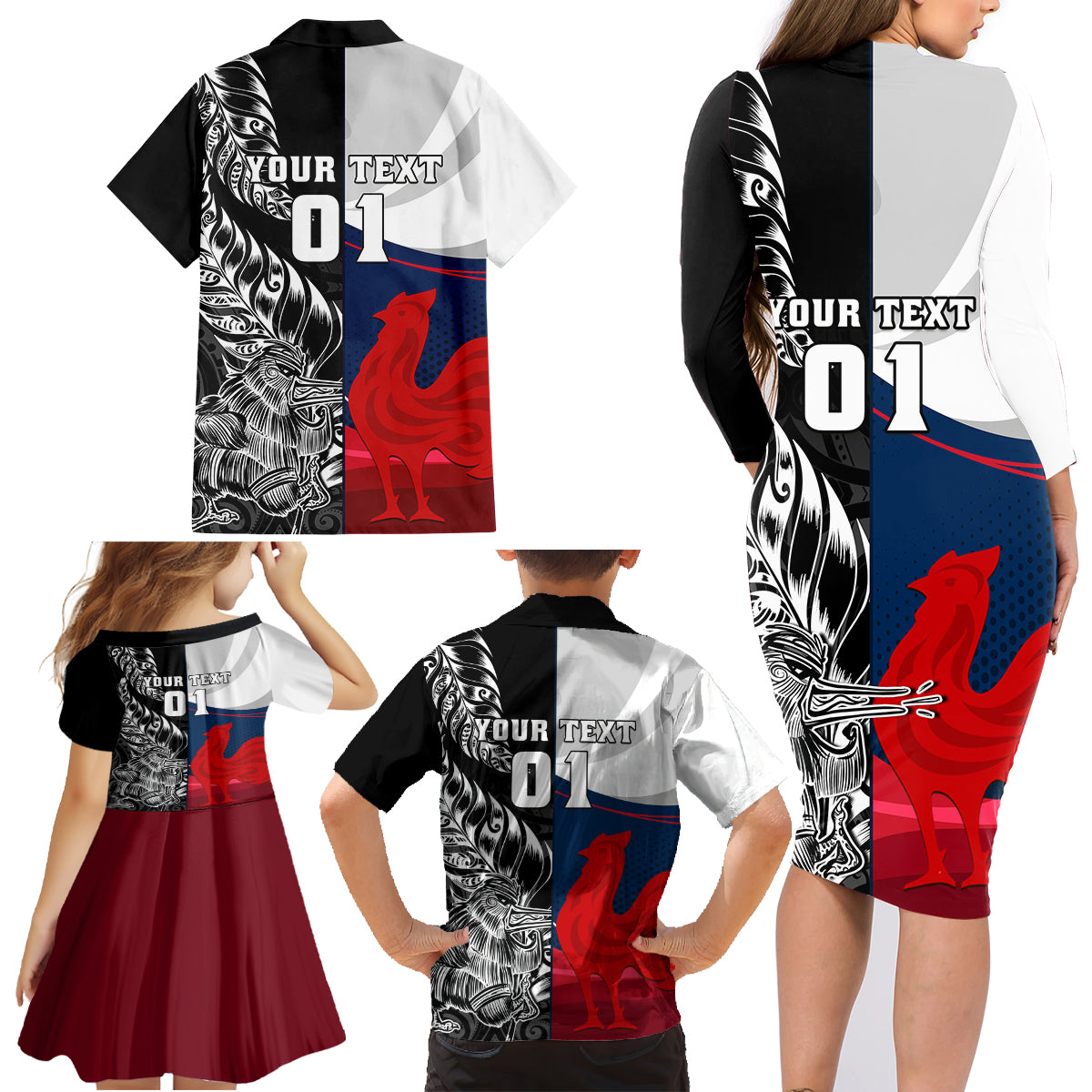 custom-new-zealand-and-france-rugby-family-matching-long-sleeve-bodycon-dress-and-hawaiian-shirt-xv-de-france-kiwi-silver-fern-2023-world-cup