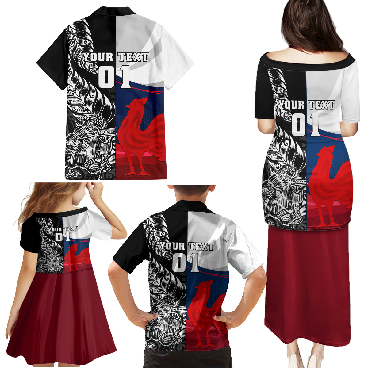 Custom New Zealand And France Rugby Family Matching Puletasi Dress and Hawaiian Shirt XV de France Kiwi Silver Fern 2023 World Cup LT01 - Polynesian Pride