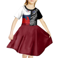 Custom New Zealand And France Rugby Kid Short Sleeve Dress XV de France Kiwi Silver Fern 2023 World Cup LT01 - Polynesian Pride