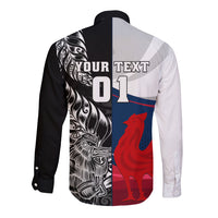 Custom New Zealand And France Rugby Long Sleeve Button Shirt XV de France Kiwi Silver Fern 2023 World Cup LT01 - Polynesian Pride