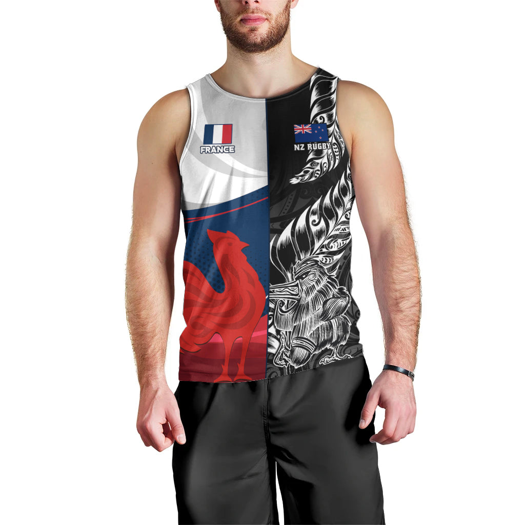 Custom New Zealand And France Rugby Men Tank Top XV de France Kiwi Silver Fern 2023 World Cup LT01 - Polynesian Pride