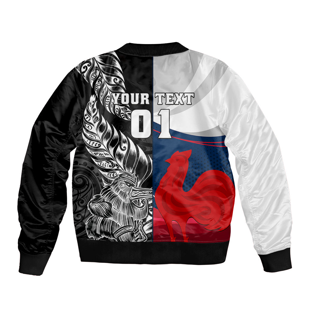Custom New Zealand And France Rugby Sleeve Zip Bomber Jacket XV de France Kiwi Silver Fern 2023 World Cup LT01 - Polynesian Pride
