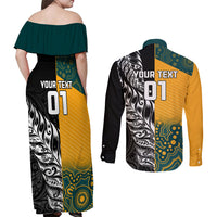 Custom New Zealand And Australia Rugby Couples Matching Off Shoulder Maxi Dress and Long Sleeve Button Shirts Wallabies Kiwi Silver Fern 2023 World Cup LT01 - Polynesian Pride