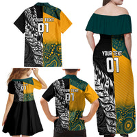 Custom New Zealand And Australia Rugby Family Matching Off Shoulder Maxi Dress and Hawaiian Shirt Wallabies Kiwi Silver Fern 2023 World Cup LT01 - Polynesian Pride