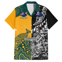 Custom New Zealand And Australia Rugby Family Matching Off Shoulder Maxi Dress and Hawaiian Shirt Wallabies Kiwi Silver Fern 2023 World Cup LT01 Dad's Shirt - Short Sleeve Black - Polynesian Pride