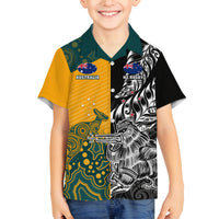 Custom New Zealand And Australia Rugby Family Matching Puletasi Dress and Hawaiian Shirt Wallabies Kiwi Silver Fern 2023 World Cup LT01 Son's Shirt Black - Polynesian Pride