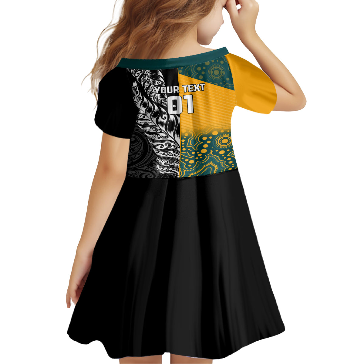 Custom New Zealand And Australia Rugby Kid Short Sleeve Dress Wallabies Kiwi Silver Fern 2023 World Cup LT01 - Polynesian Pride