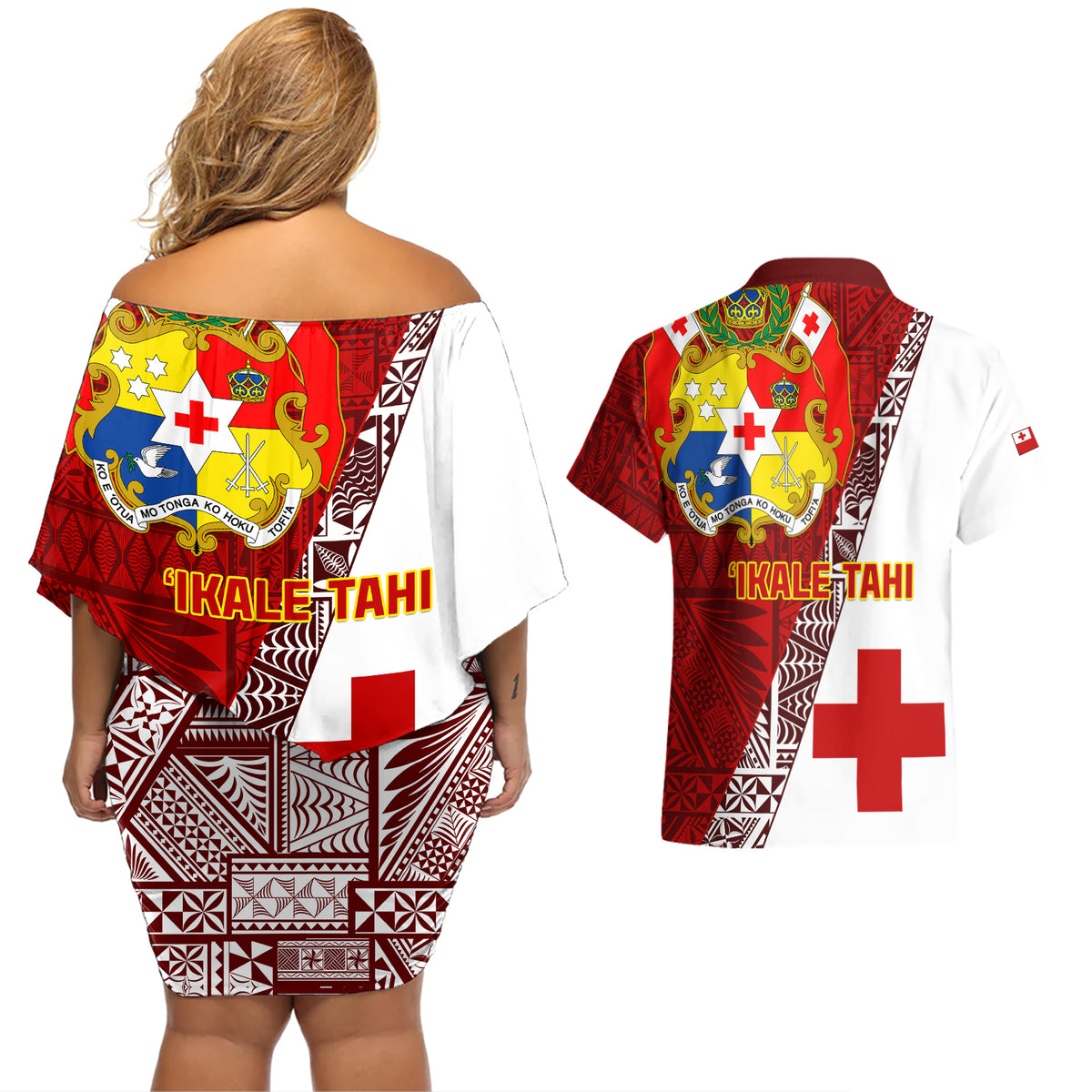 tonga-rugby-couples-matching-off-shoulder-short-dress-and-hawaiian-shirt-tongan-go-2023-world-cup