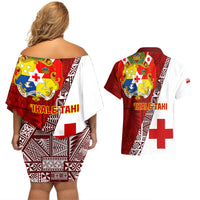 tonga-rugby-couples-matching-off-shoulder-short-dress-and-hawaiian-shirt-tongan-go-2023-world-cup