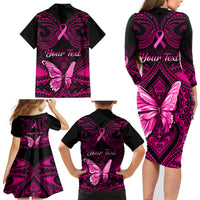 personalised-pink-out-family-matching-long-sleeve-bodycon-dress-and-hawaiian-shirt-breast-cancer-awareness-polynesian-pattern-black-version