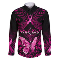 personalised-pink-out-family-matching-off-shoulder-short-dress-and-hawaiian-shirt-breast-cancer-awareness-polynesian-pattern-black-version