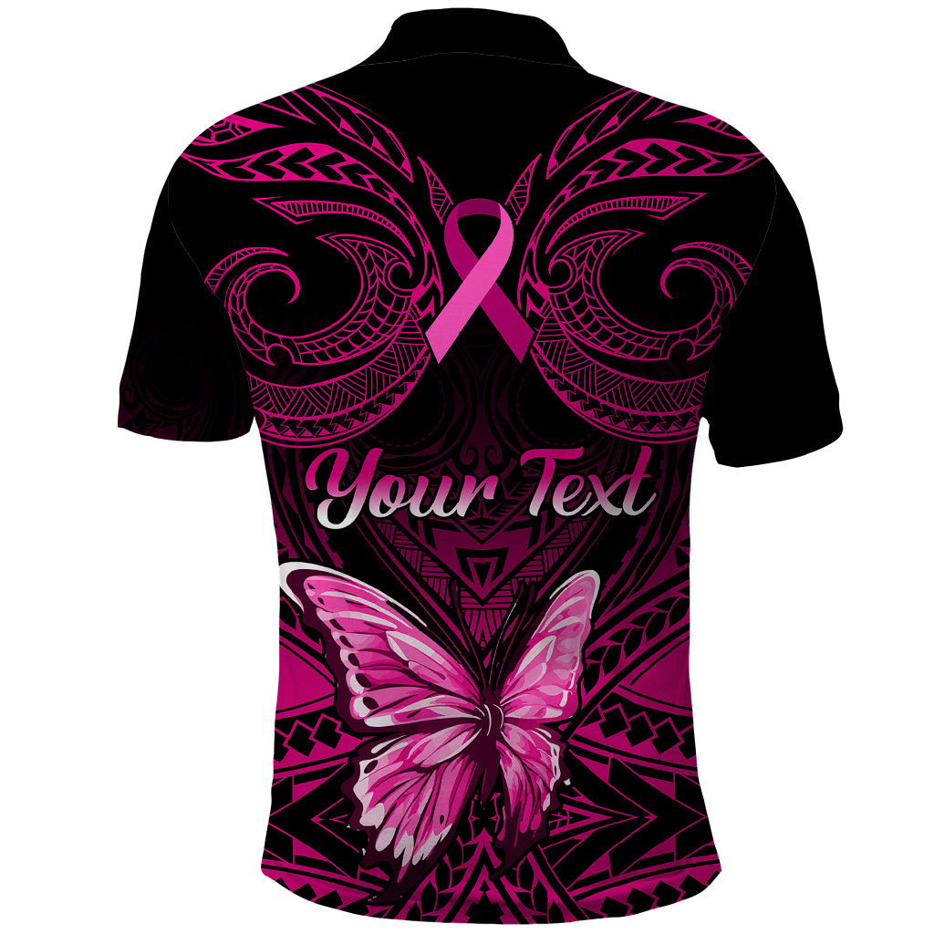 Personalised Pink Out Polo Shirt Breast Cancer Awareness Polynesian Pattern Black Version LT01 - Polynesian Pride