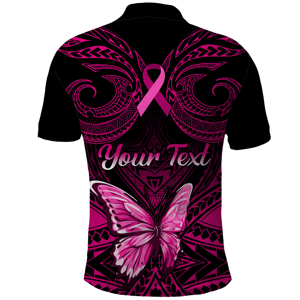 Personalised Pink Out Polo Shirt Breast Cancer Awareness Polynesian Pattern Black Version LT01 - Polynesian Pride