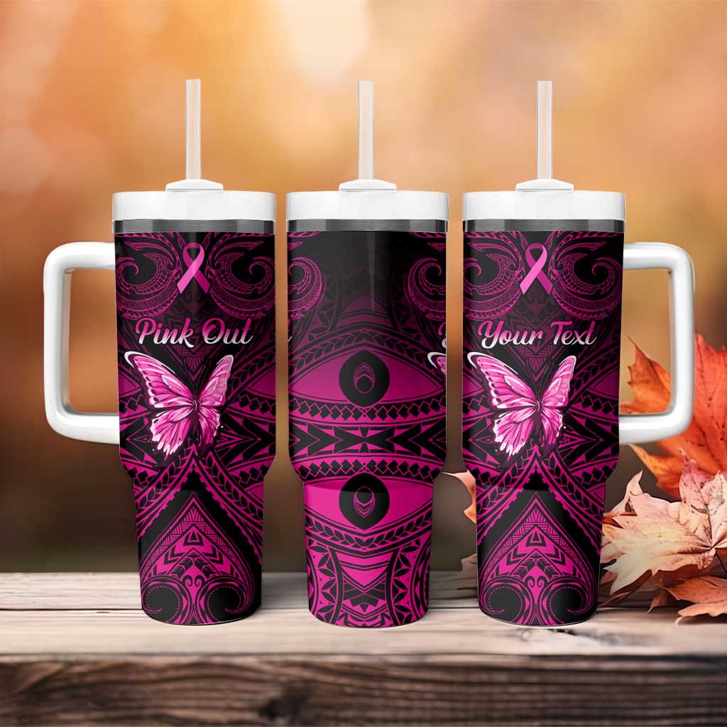 Personalised Pink Out Tumbler With Handle Breast Cancer Awareness Polynesian Pattern Black Version
