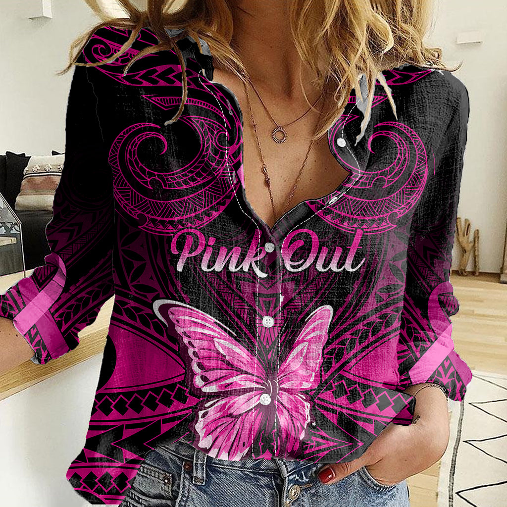 personalised-pink-out-women-casual-shirt-breast-cancer-awareness-polynesian-pattern-black-version