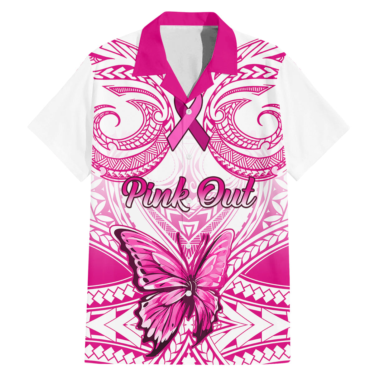 personalised-pink-out-family-matching-mermaid-dress-and-hawaiian-shirt-breast-cancer-awareness-polynesian-pattern-white-version
