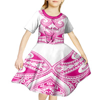 personalised-pink-out-kid-short-sleeve-dress-breast-cancer-awareness-polynesian-pattern-white-version