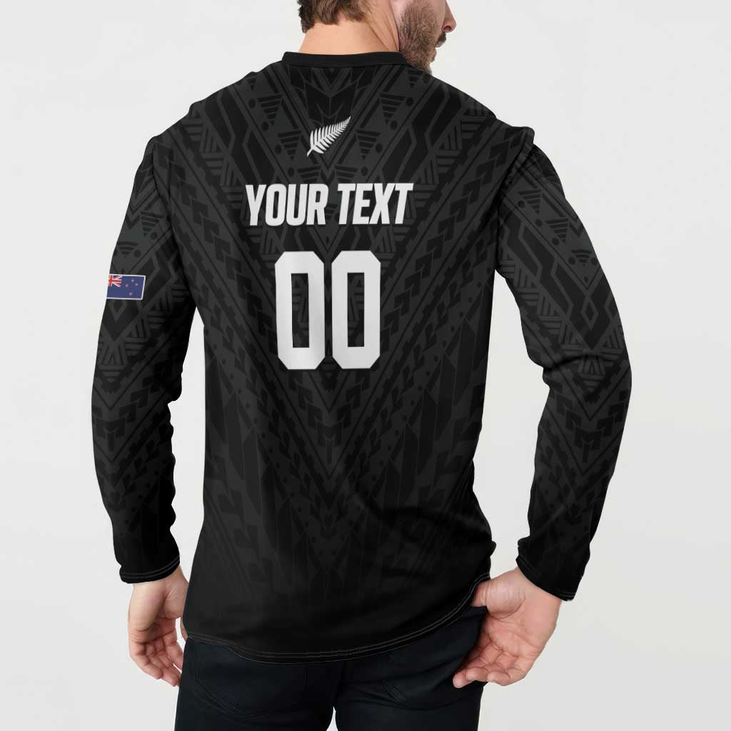 Custom Football New Zealand Button Sweatshirt Aotearoa United Black Version - Polynesian Pride
