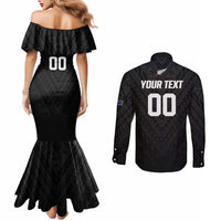 Custom Football New Zealand Couples Matching Mermaid Dress and Long Sleeve Button Shirt Aotearoa United Black Version LT01 - Polynesian Pride