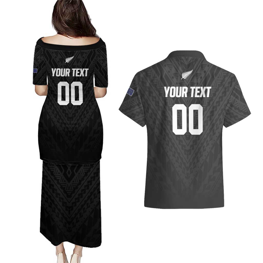 Custom Football New Zealand Couples Matching Puletasi and Hawaiian Shirt Aotearoa United Black Version LT01 - Polynesian Pride