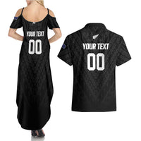Custom Football New Zealand Couples Matching Summer Maxi Dress and Hawaiian Shirt Aotearoa United Black Version LT01 - Polynesian Pride