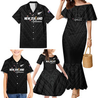 Custom Football New Zealand Family Matching Mermaid Dress and Hawaiian Shirt Aotearoa United Black Version LT01 - Polynesian Pride