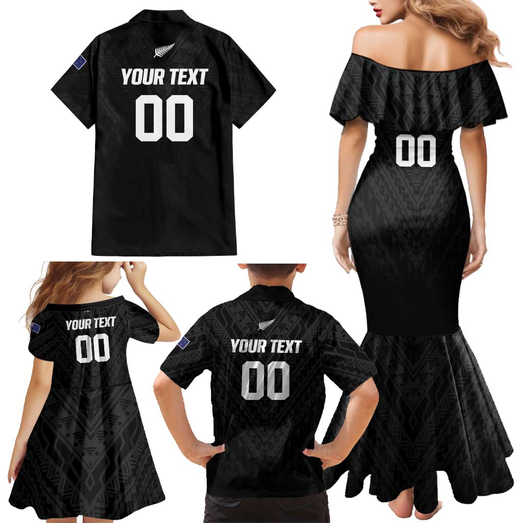 Custom Football New Zealand Family Matching Mermaid Dress and Hawaiian Shirt Aotearoa United Black Version LT01 - Polynesian Pride