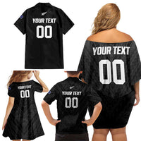 Custom Football New Zealand Family Matching Off Shoulder Short Dress and Hawaiian Shirt Aotearoa United Black Version LT01 - Polynesian Pride