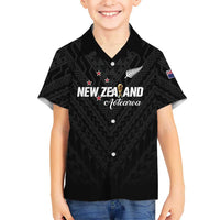 Custom Football New Zealand Family Matching Off Shoulder Short Dress and Hawaiian Shirt Aotearoa United Black Version LT01 Son's Shirt Black - Polynesian Pride