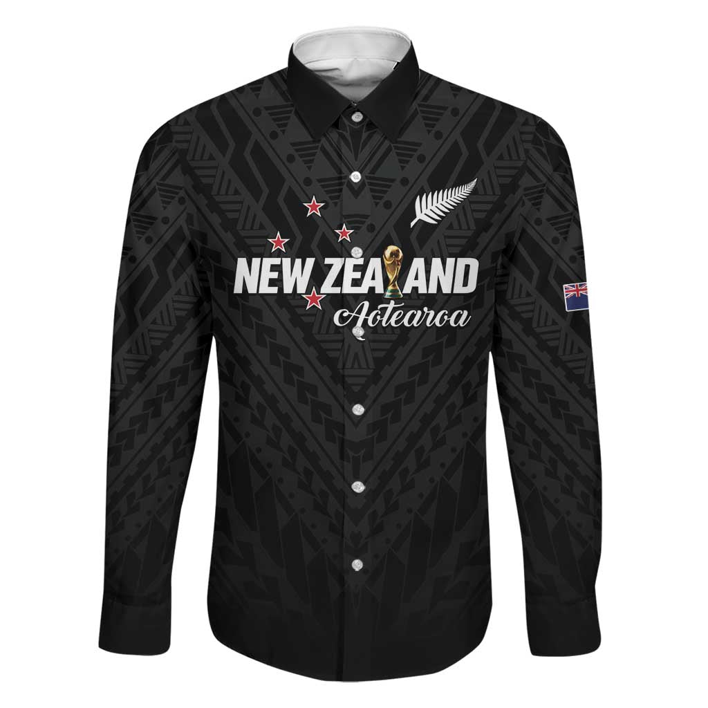 Custom Football New Zealand Family Matching Short Sleeve Bodycon Dress and Hawaiian Shirt Aotearoa United Black Version LT01 Dad's Shirt - Long Sleeve Black - Polynesian Pride
