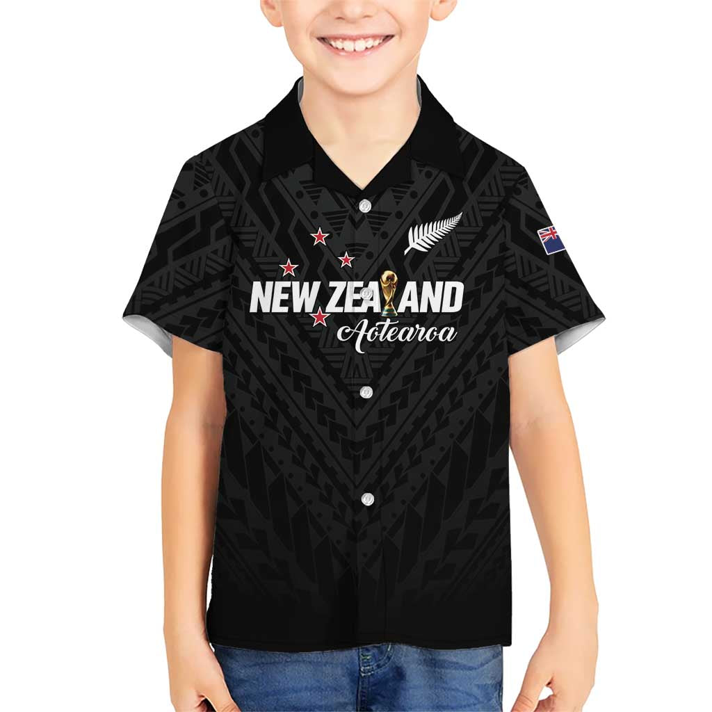 Custom Football New Zealand Family Matching Short Sleeve Bodycon Dress and Hawaiian Shirt Aotearoa United Black Version LT01 Son's Shirt Black - Polynesian Pride
