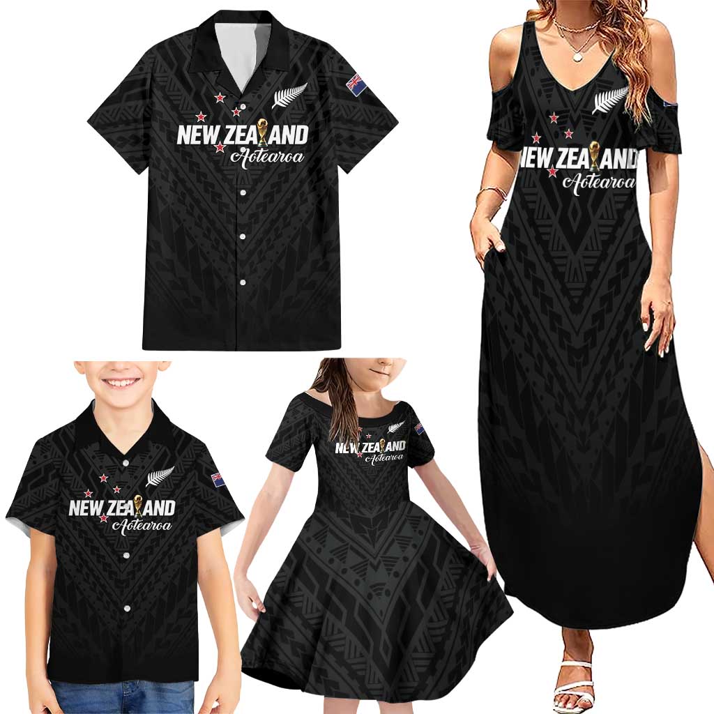 Custom Football New Zealand Family Matching Summer Maxi Dress and Hawaiian Shirt Aotearoa United Black Version LT01 - Polynesian Pride