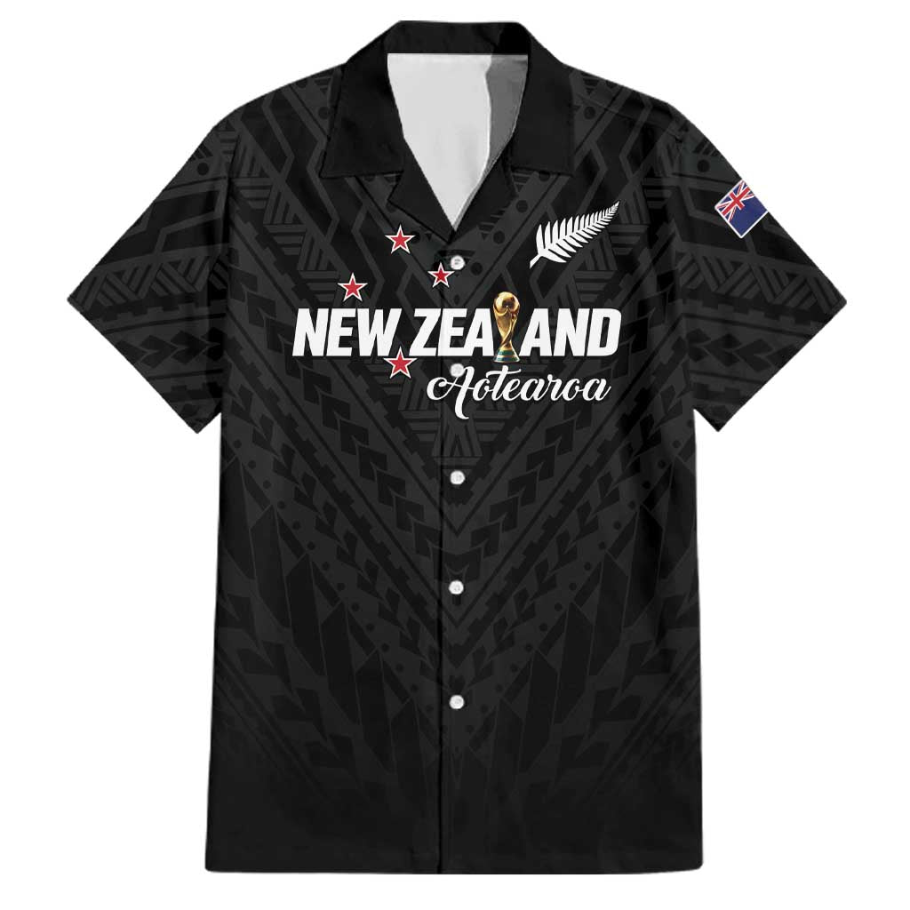 Custom Football New Zealand Family Matching Summer Maxi Dress and Hawaiian Shirt Aotearoa United Black Version LT01 Dad's Shirt - Short Sleeve Black - Polynesian Pride