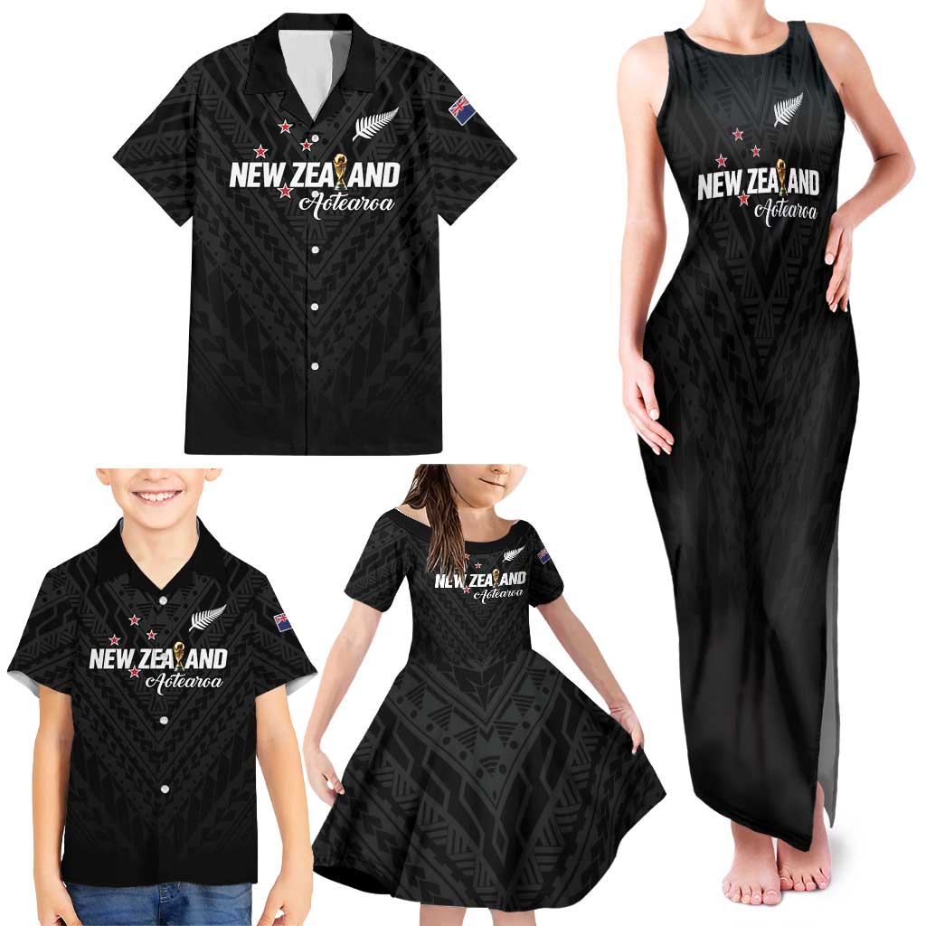 Custom Football New Zealand Family Matching Tank Maxi Dress and Hawaiian Shirt Aotearoa United Black Version LT01 - Polynesian Pride