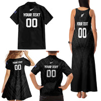 Custom Football New Zealand Family Matching Tank Maxi Dress and Hawaiian Shirt Aotearoa United Black Version LT01 - Polynesian Pride