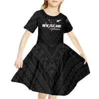 Custom Football New Zealand Kid Short Sleeve Dress Aotearoa United Black Version - Polynesian Pride