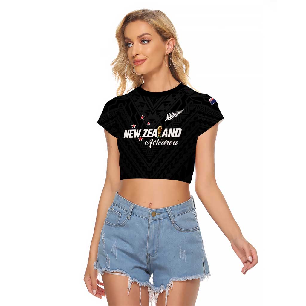 Custom Football New Zealand Raglan Cropped T Shirt Aotearoa United Black Version - Polynesian Pride