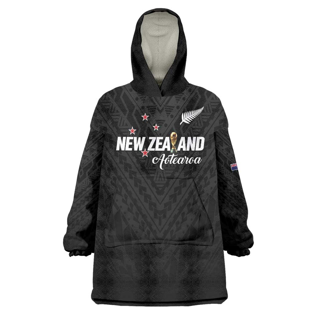 Custom Football New Zealand Wearable Blanket Hoodie Aotearoa United Black Version LT01 One Size Black - Polynesian Pride