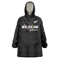Custom Football New Zealand Wearable Blanket Hoodie Aotearoa United Black Version LT01 One Size Black - Polynesian Pride