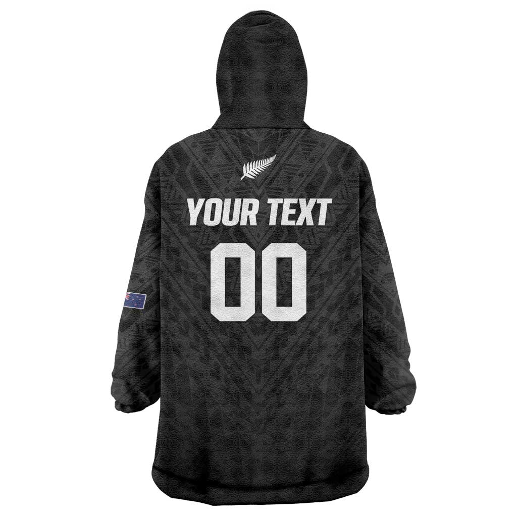 Custom Football New Zealand Wearable Blanket Hoodie Aotearoa United Black Version LT01 - Polynesian Pride