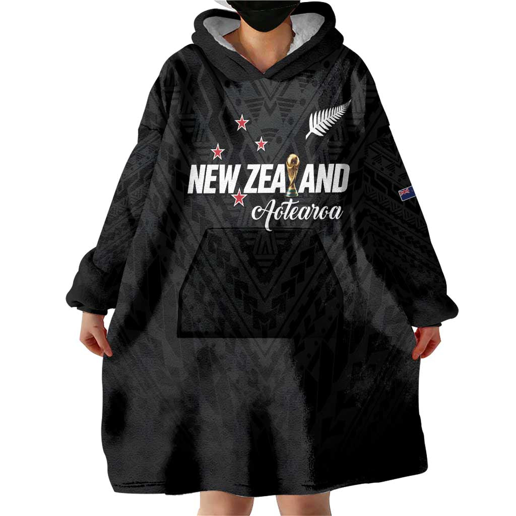 Custom Football New Zealand Wearable Blanket Hoodie Aotearoa United Black Version LT01 - Polynesian Pride
