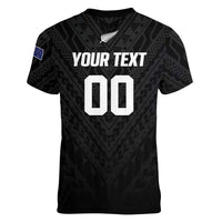 Custom Football New Zealand Women V-Neck T-Shirt Aotearoa United Black Version LT01 - Polynesian Pride