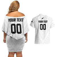 Custom Football New Zealand Couples Matching Off Shoulder Short Dress and Hawaiian Shirt Aotearoa United White Version LT01 - Polynesian Pride