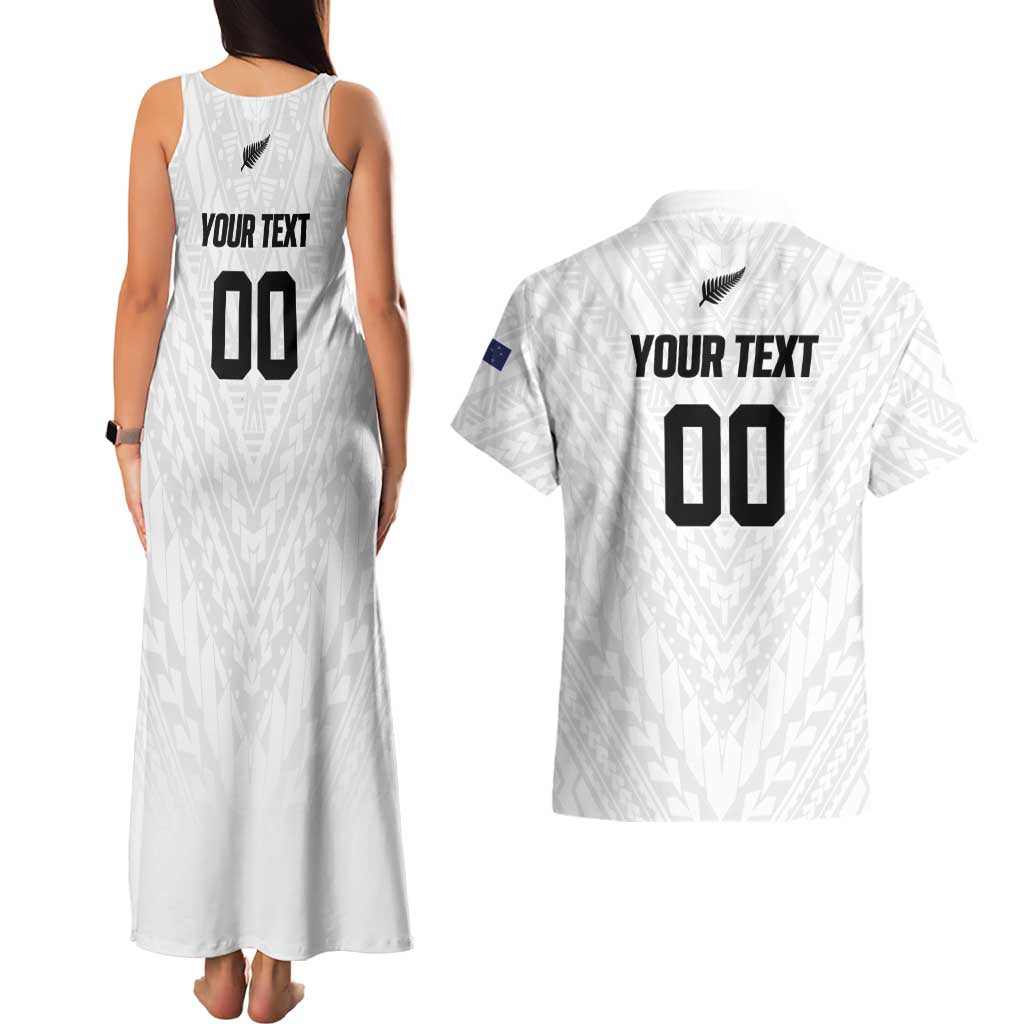 Custom Football New Zealand Couples Matching Tank Maxi Dress and Hawaiian Shirt Aotearoa United White Version LT01 - Polynesian Pride