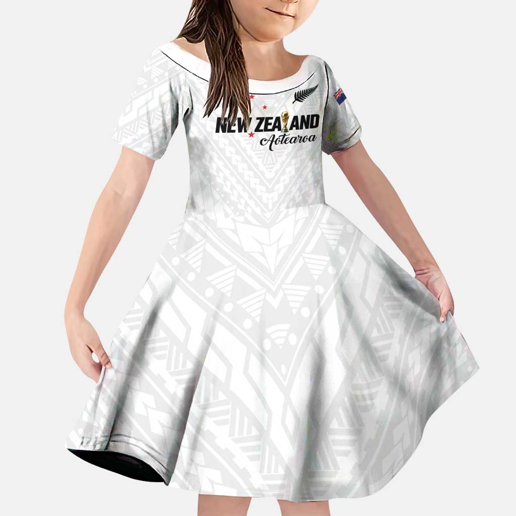 Custom Football New Zealand Family Matching Mermaid Dress and Hawaiian Shirt Aotearoa United White Version LT01 Daughter's Dress White - Polynesian Pride