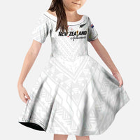 Custom Football New Zealand Family Matching Mermaid Dress and Hawaiian Shirt Aotearoa United White Version LT01 Daughter's Dress White - Polynesian Pride