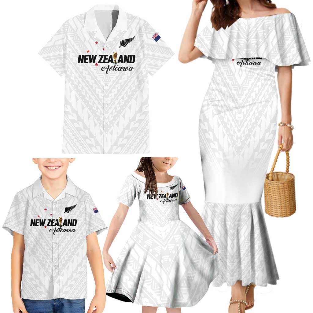 Custom Football New Zealand Family Matching Mermaid Dress and Hawaiian Shirt Aotearoa United White Version LT01 - Polynesian Pride
