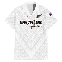Custom Football New Zealand Family Matching Mermaid Dress and Hawaiian Shirt Aotearoa United White Version LT01 Dad's Shirt - Short Sleeve White - Polynesian Pride