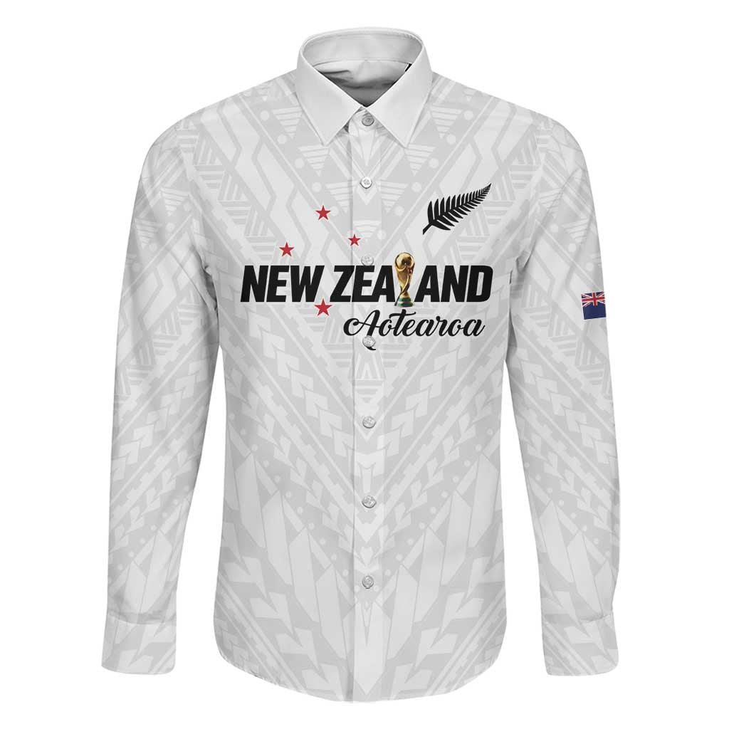 Custom Football New Zealand Family Matching Mermaid Dress and Hawaiian Shirt Aotearoa United White Version LT01 Dad's Shirt - Long Sleeve White - Polynesian Pride